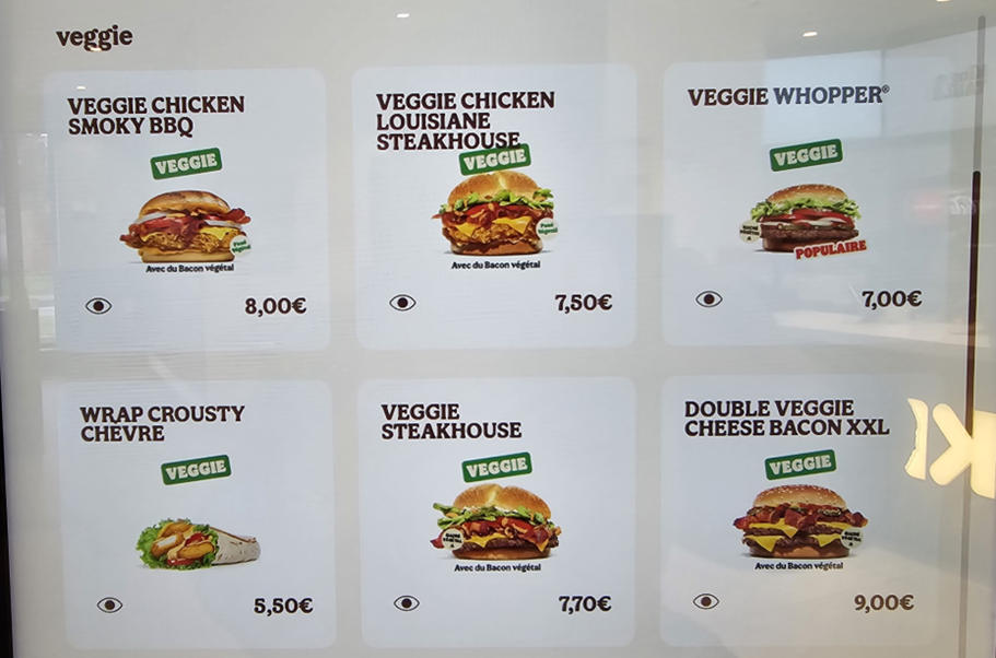 Image of the vegetarian options at Burger King Calais